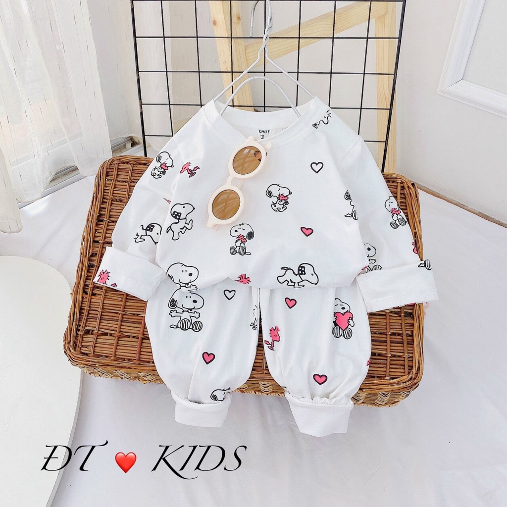 Bộ cotton dài tay in tràn hình chó Snoopy cho bé từ 8-18kg