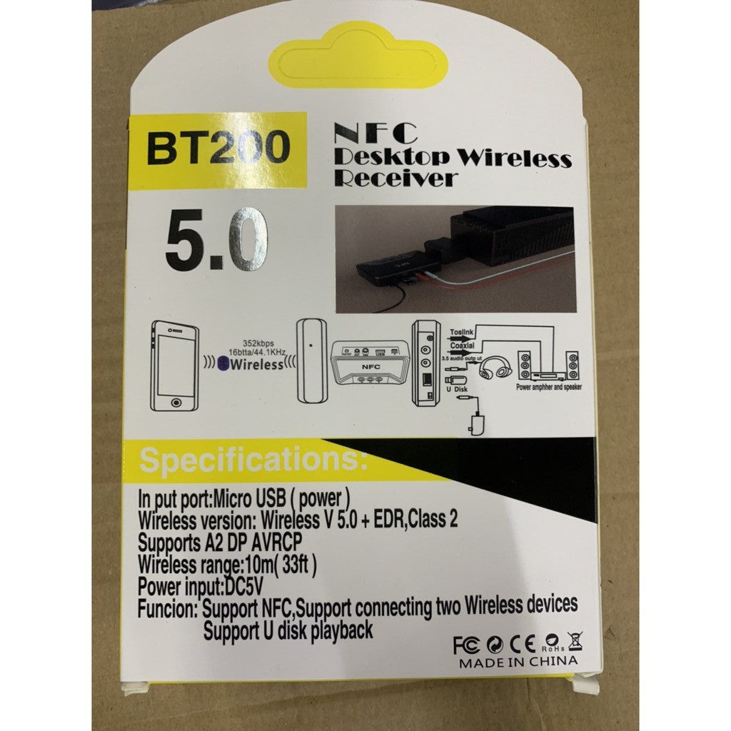 Thiết bị nhận Bluetooth không dây (5.0) BT200. Hộp Bluetooth Âm Thanh Không Dây BT200 NFC V5.0