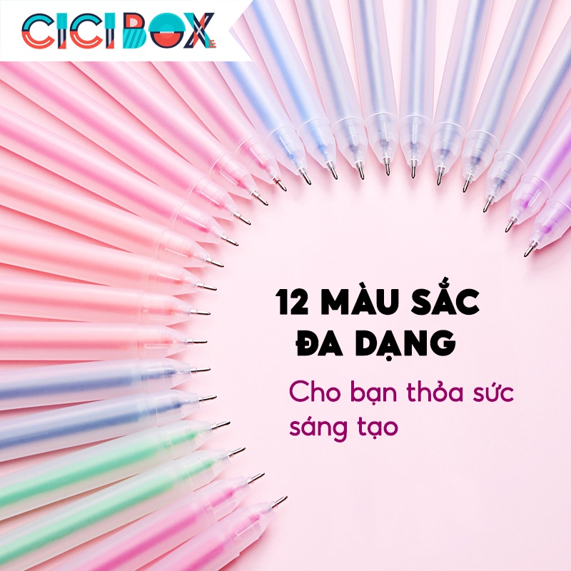 Bộ 12 Bút Gel Nhiều Màu Resun Với Ngòi 0.5mm Tiện Lợi, bút viết calligraphy ngòi 0.5mm nhiều màu đáng yêu CICIBOX