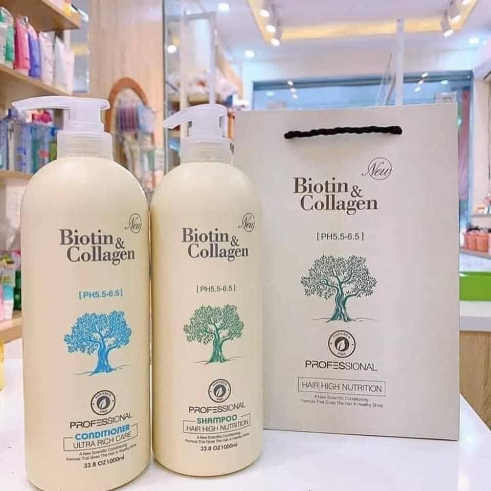 [Chính Hãng] Cặp Dầu Gội Xả BIOTIN Trắng - BIOTIN COLLAGEN Giảm Rụng Tóc Phục Hồi Khô Sơ Hư Tổn 1000ML