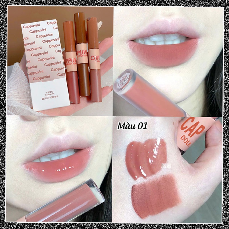 Son môi Cappuvini 2 đầu, Son nội địa mềm mịn lâu trôi hot trend chống thấm nước hàng nội địa trung Mifa Beauty