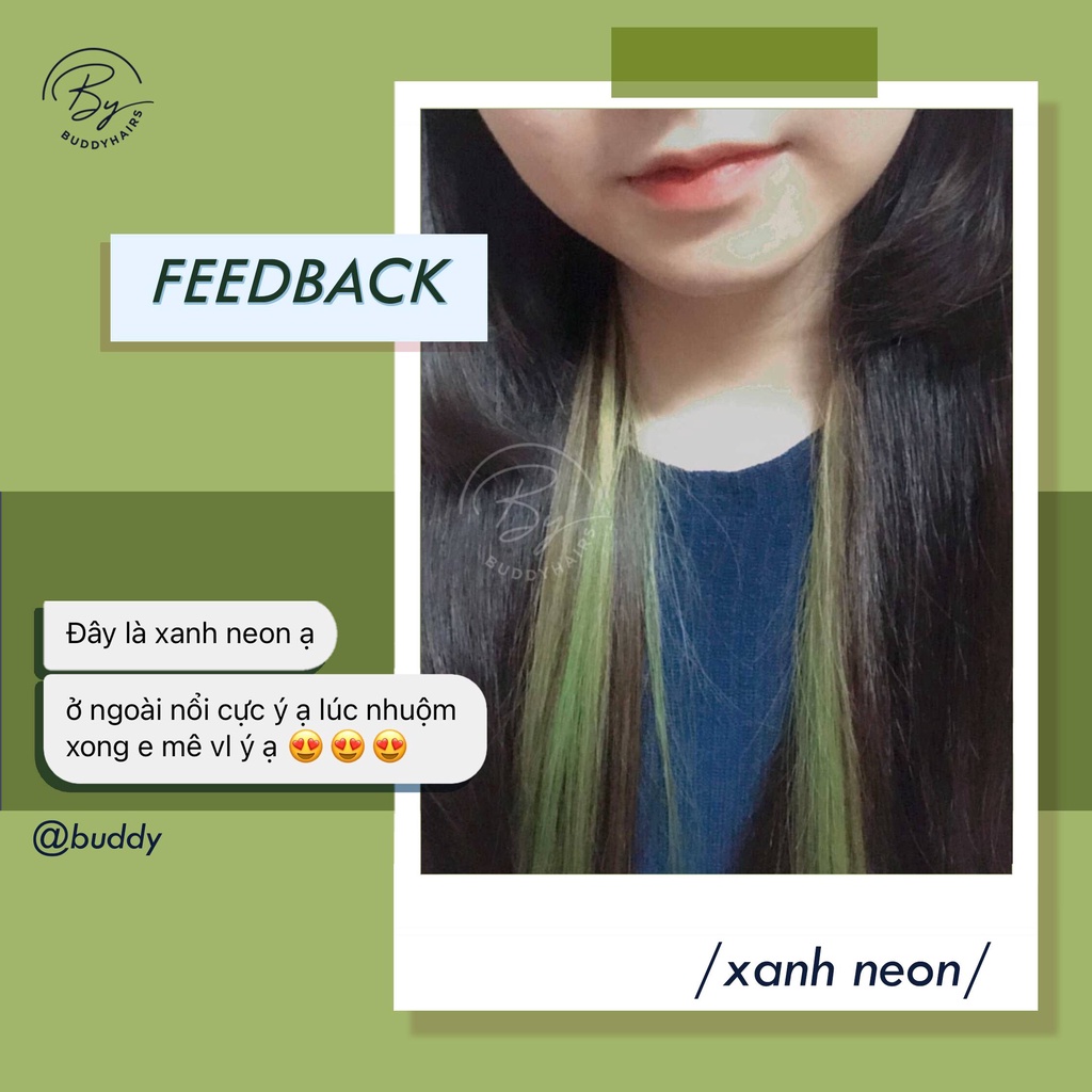 Thuốc nhuộm tóc XANH NEON cần dùng Thuốc tầy tóc của Buddyhairs tặng kèm găng tay, mũ trùm, trợ nhuộm tiện ích