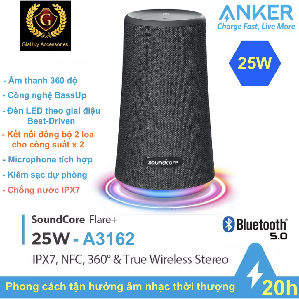 Loa Bluetooth ANKER SoundCore FLARE+ , 25W, âm thanh 360 độ - A3162