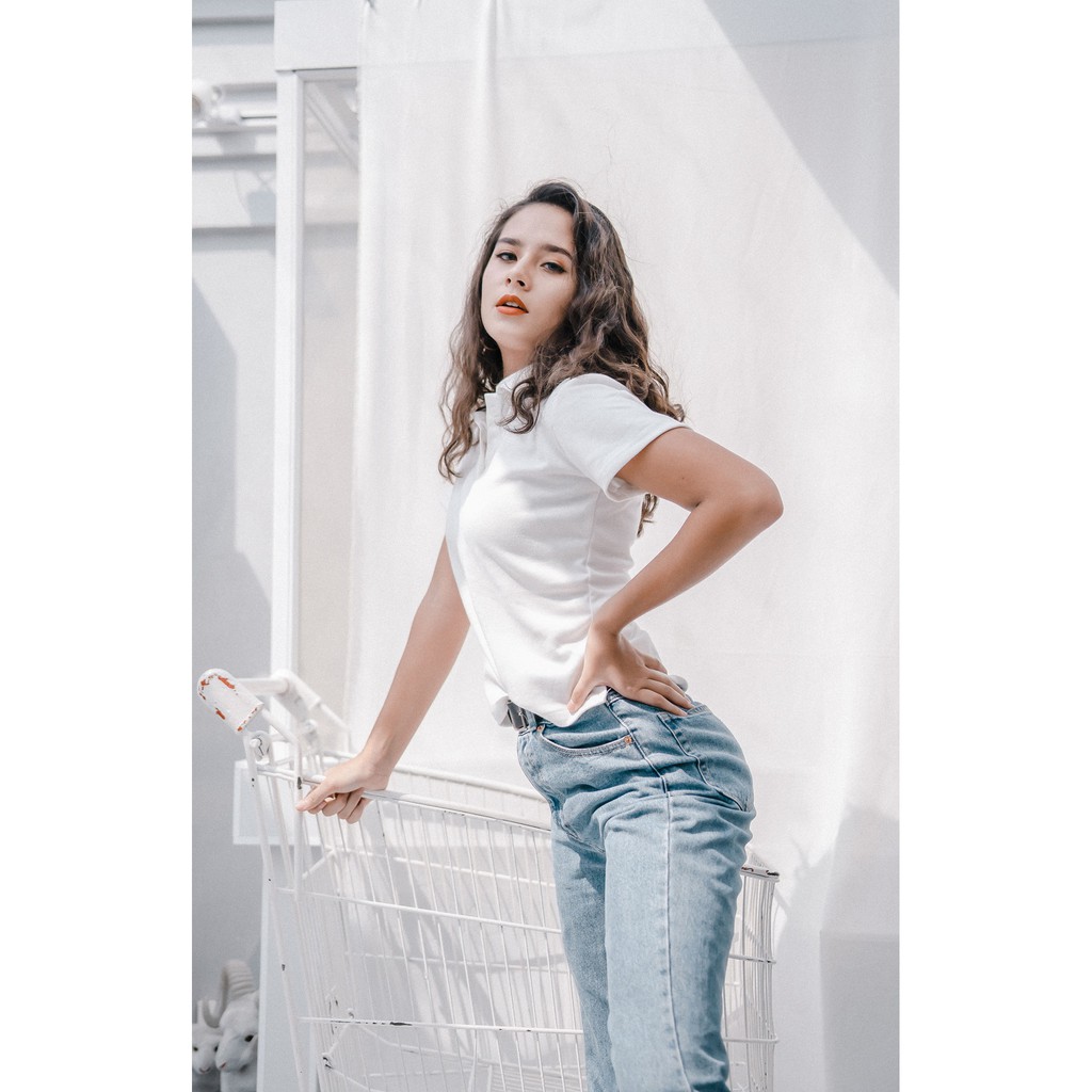 Áo Polo Nữ Gài Nút Trắng - PSS - Hashtagem ( Freesize dưới 50kg )