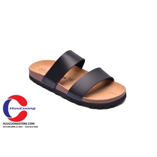 Dép 2 quai - xăng đan cao cấp - da pu, đế trấu - nam nữ - đen