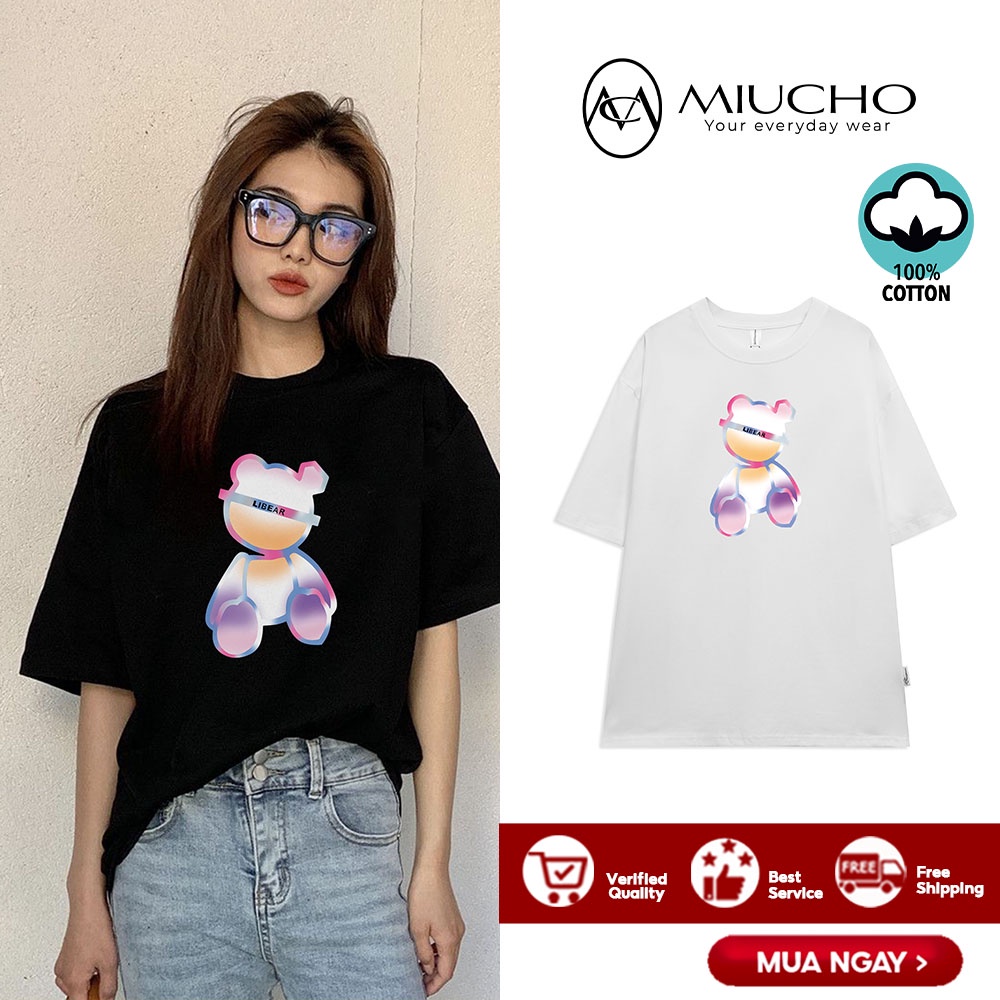 Áo phông nữ form rộng tay lỡ unisex đẹp, áo thun nữ form rộng tay lỡ unisex cotton hàn quốc AT050 Miucho in hình