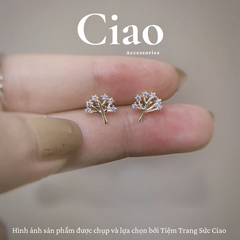 [HỎA TỐC 1H] Khuyên tai/ Bông tai mạ bạc S925 thiết kế hình cây đính đá phong cách Lucky Tree Ciao