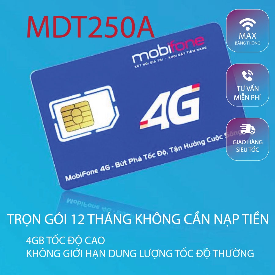 Sim 4G mobifone MDT250A thuê bao trả sau 4GB data tốc độ cao hàng tháng