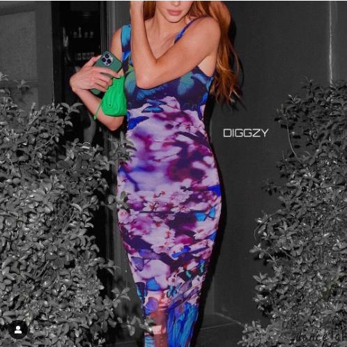 Đầm Dài Sát Nách Nhuộm Màu In Họa Tiết Hoa 1O1 Y2k