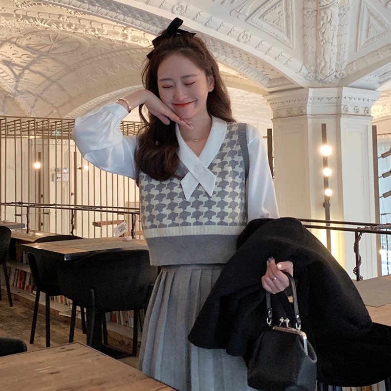 Áo vest cổ chữ v đính đá phong cách retro thanh lịch