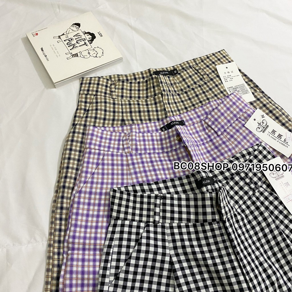 Quần Short Ngố Caro lưng cao kéo khóa Basic full size ( 3 màu)