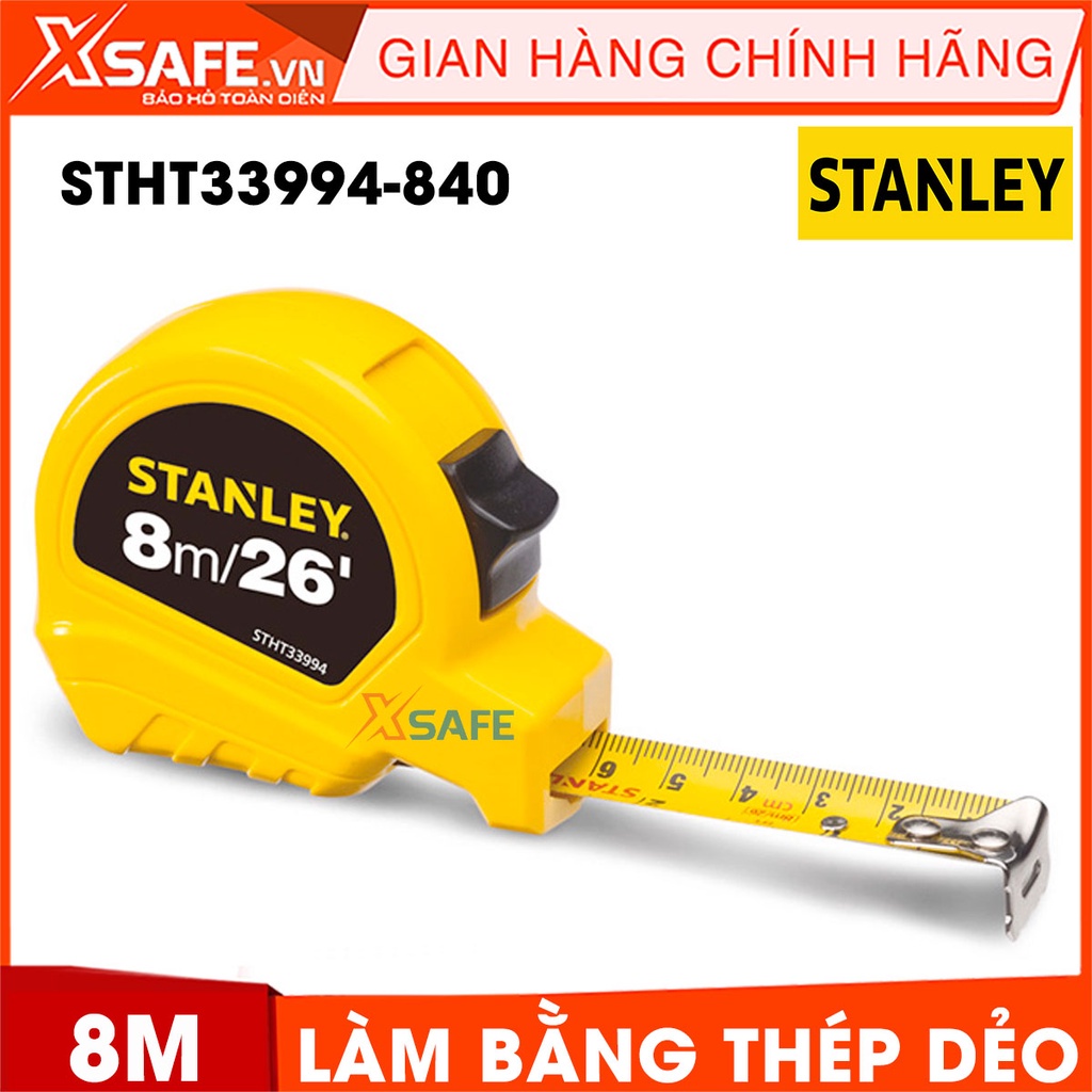 Thước cuộn STANLEY STHT33994-840 8m Thước cuộn vỏ nhựa ABS bọc cao su bền bỉ, lưỡi thước thép phủ lớp polyme chống gỉ