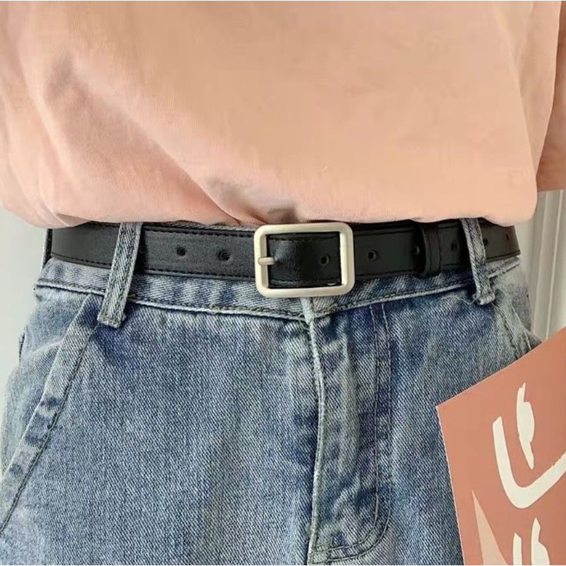 Thắt lưng nam nữ dây nịt lưng BROO màu đen có lỗ bấm unisex chất liệu da pu bản nhỏ 2.3cm