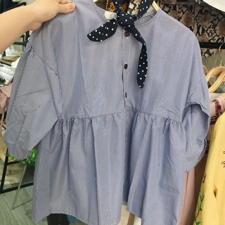Áo baby doll kẻ xanh