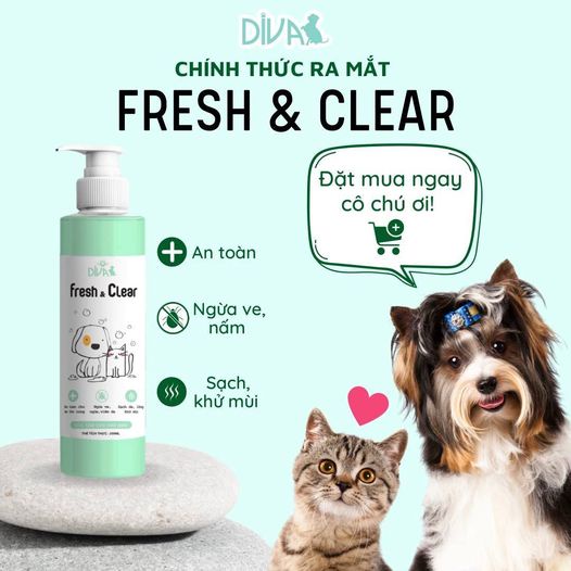 SỮA TẮM PHÒNG NGỪA VE NẤM DIVA FRESH &amp; CLEAR 250ML CHO CHÓ MÈO