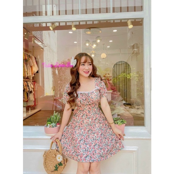 ĐẦM HOA HỒNG VIỀN REN NƠ