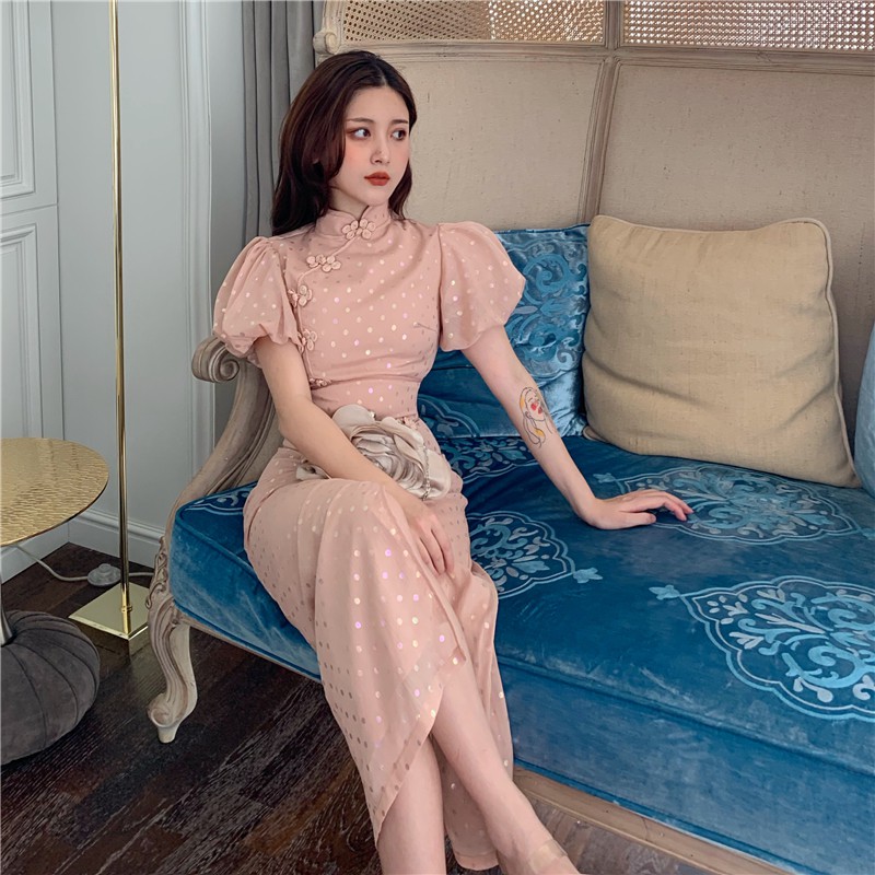 Sườn xám bling tay phồng ulzzang