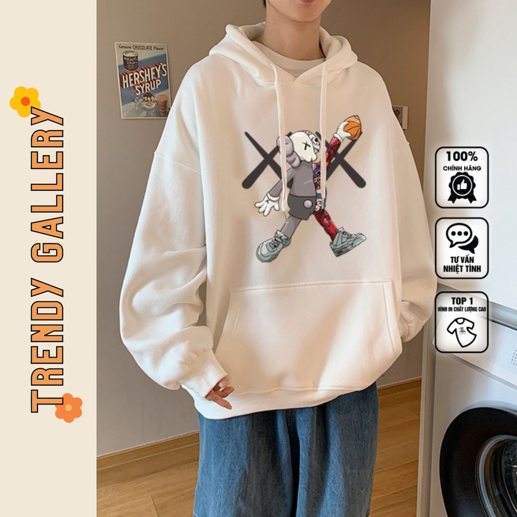 Áo Hoodie Nam Basic In Hình Kaws Bóng Rổ Trendy Gallery, Hoodie Unisex Trắng Đen Form Rộng TV5037