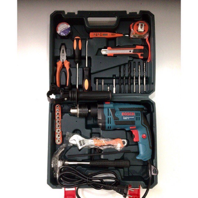 Máy khoan tường sắt gỗ 13 ly RE full đồ nghề gia đình