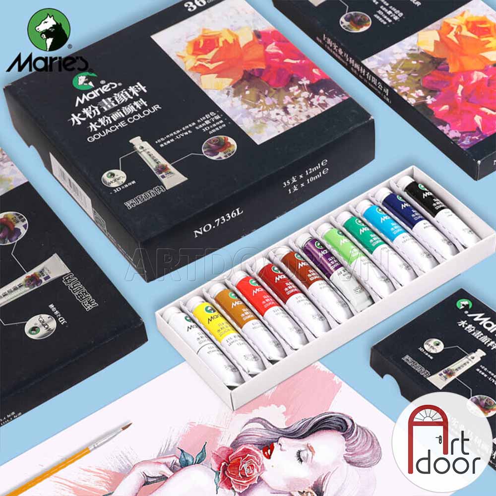 Bộ màu vẽ Gouache MARIES dạng Tuýp 12ml