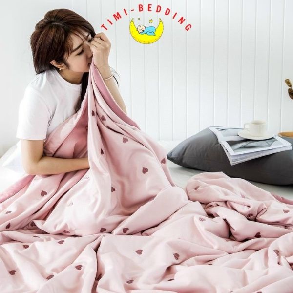 Chăn hè lụa tencel 60s thêu tim 1,7kg nhập khẩu cao cấp, mát mẻ - mền lụa – Timibedding