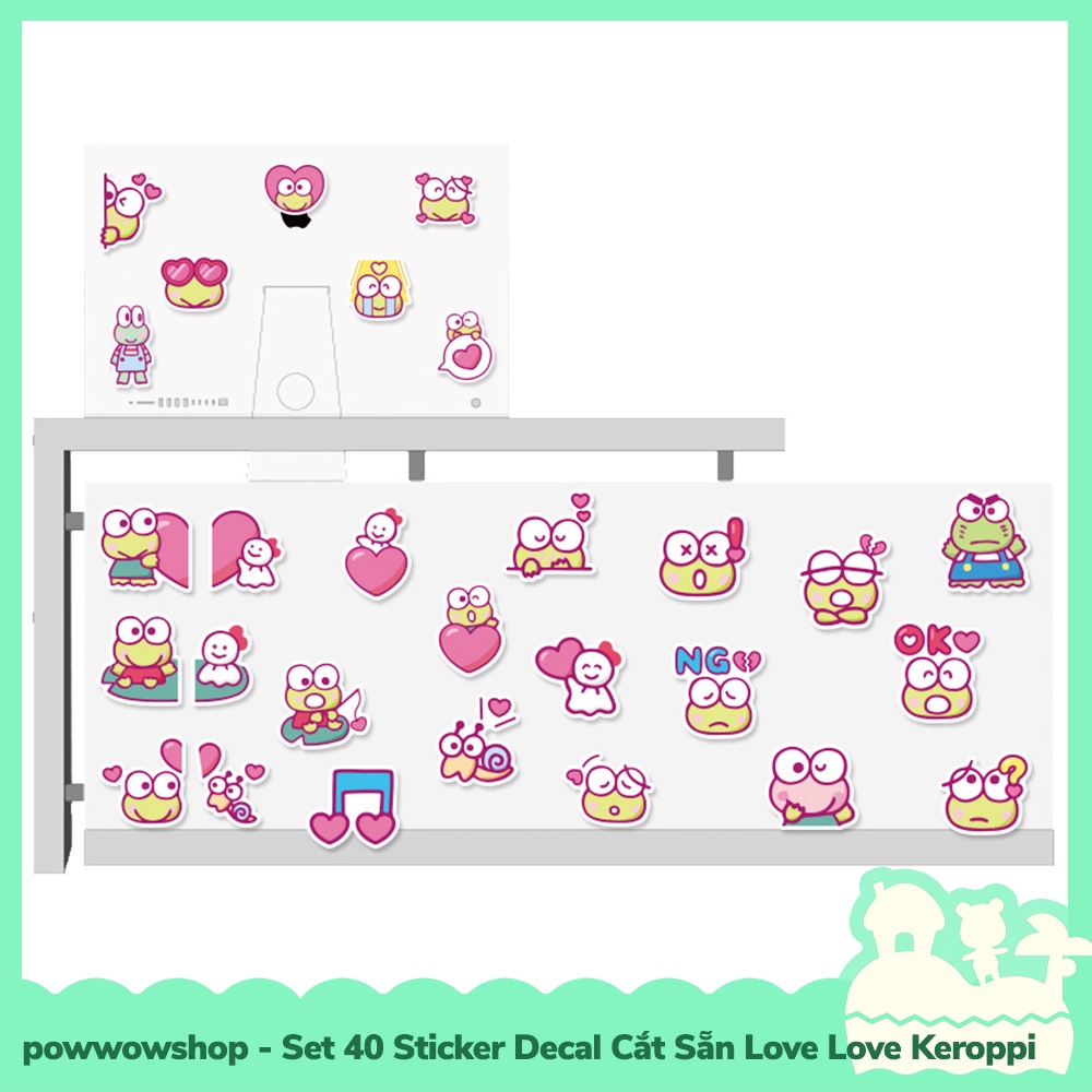 [Sẵn VN - Hỏa Tốc] Set 40 Sticker Mini Decal Dán Trang Trí Vật Dụng Mẫu Sanrio Love Love Keroppi