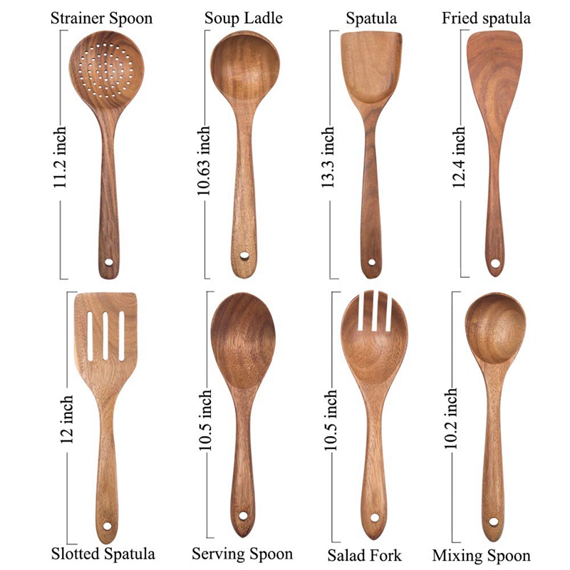 Bộ 8 Muỗng Gỗ Nấu Ăn Chống Dính Không Trầy Xước Tự Nhiên