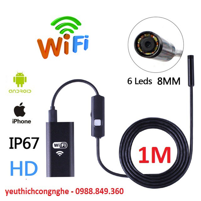 Camera Nội soi phát Wifi chuẩn HD720p dây dài 1m chống nước IP67