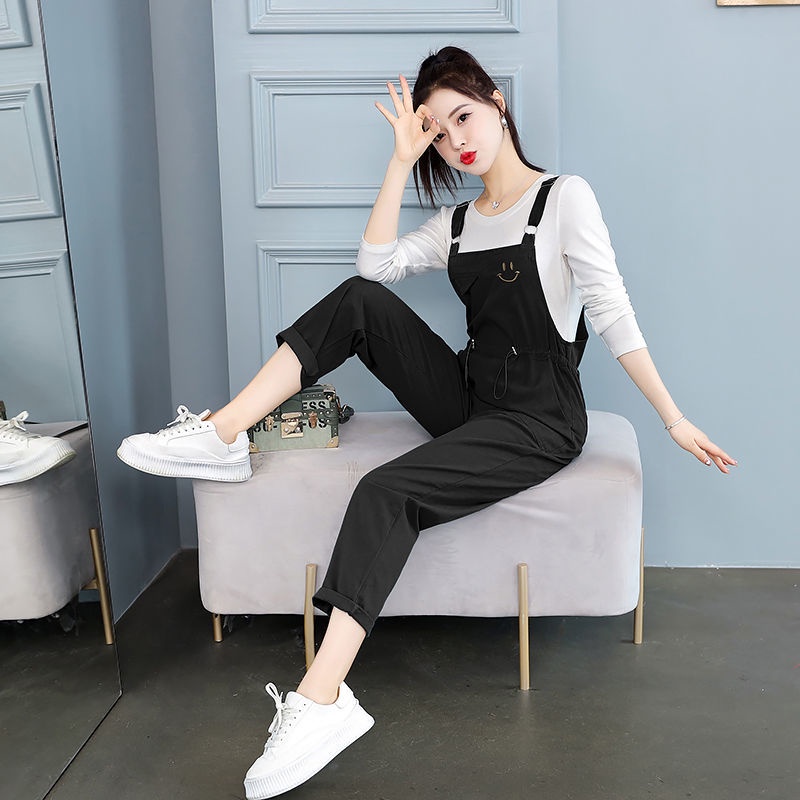 [Qianyi] 2022 new western style khaki suspender pants women's slimming spring and autumn straight pants age-reducing suspender two-piece suit | BigBuy360 - bigbuy360.vn
