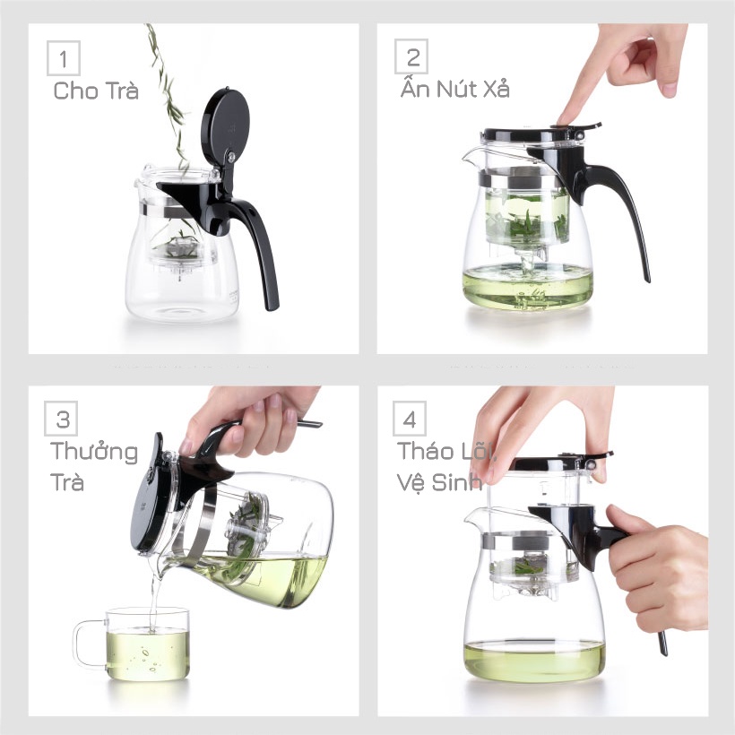 Ấm trà thủy tinh chịu nhiệt lọc trà có van khóa A12 600ml - Bình lọc trà thủy tinh có lọc trà 600mL A12 Samahome Shop