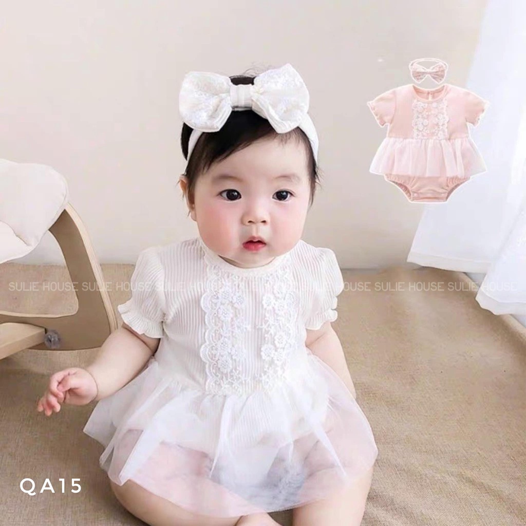 Bộ body ren kèm băng đô cho bé - QA15