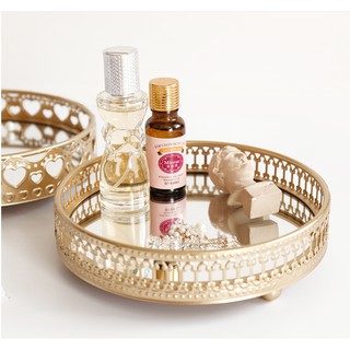 Khay tròn mặt gương mạ màu vàng đựng nến thơm - Khay bày nến, đựng nến khay decor phong cách Hàn Quốc Châu Âu sang trọng