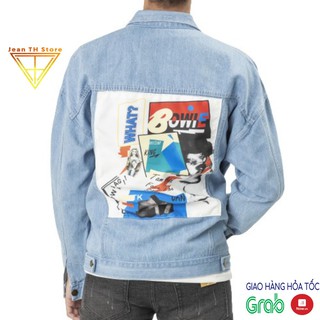 Áo khoác jean unisex nam nữ TH Store phối chữ Bowie cá tính áo khoác bò chống nắng ulzzang