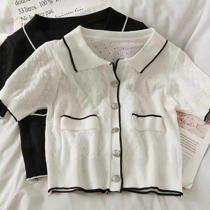Áo len dệt lỗ cúc to freesize