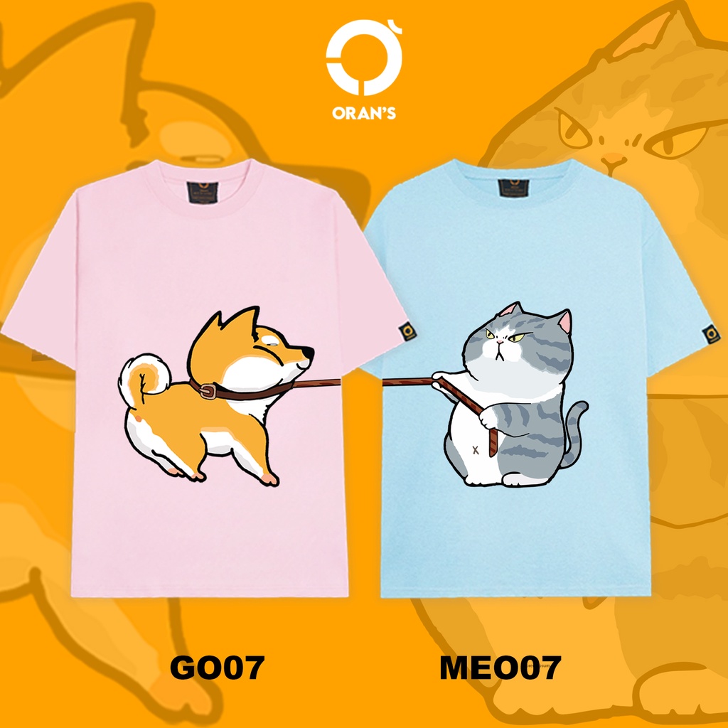 Áo đôi nam nữ hình chó mèo kéo xích ORANS tay lỡ áo thun đôi Oversize chất COTTON 4C COUPLE TEE 07