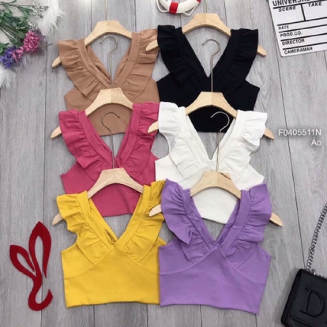 Áo croptop tay viền bèo