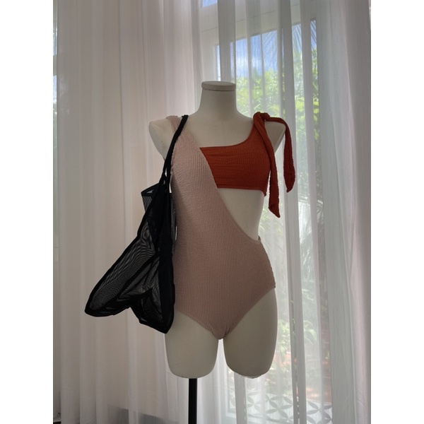 Bikini 1 mảnh thun gân màu sắc