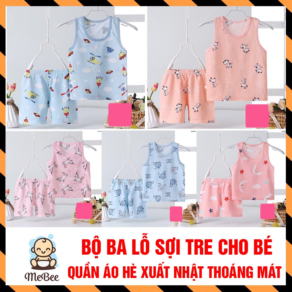 Bộ ba lỗ sát nách 100% sợi tre cho bé 3-15kg thoáng mát