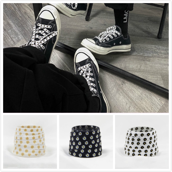 Cặp dây giày thể thao in hình hoa cúc nhỏ dài 140cm phong cách Hàn Quốc xinh xắn