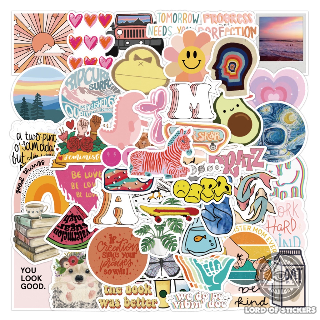 Set 50-200 Nhãn Dán Sticker Cute VSCO Phong Cách Hoạt Hình Chống Thấm Nước Trang Trí Mũ Nón Bảo Hiểm, Laptop, Vali, Sổ