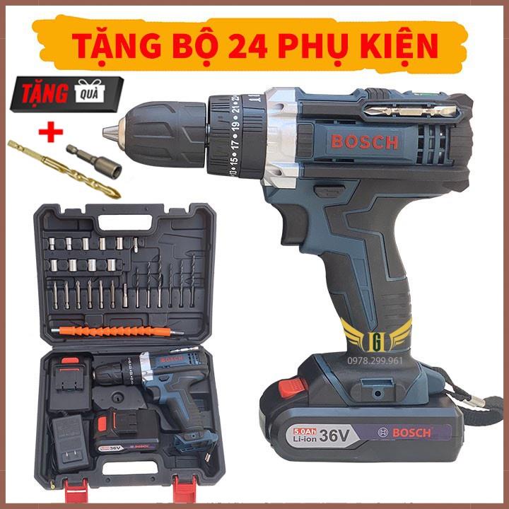 Máy Khoan pin 36v Bosch, Máy vặn vít 3 Chức năng Có Búa Tặng Kèm Bộ Phụ Kiện 24 Chi Tiết