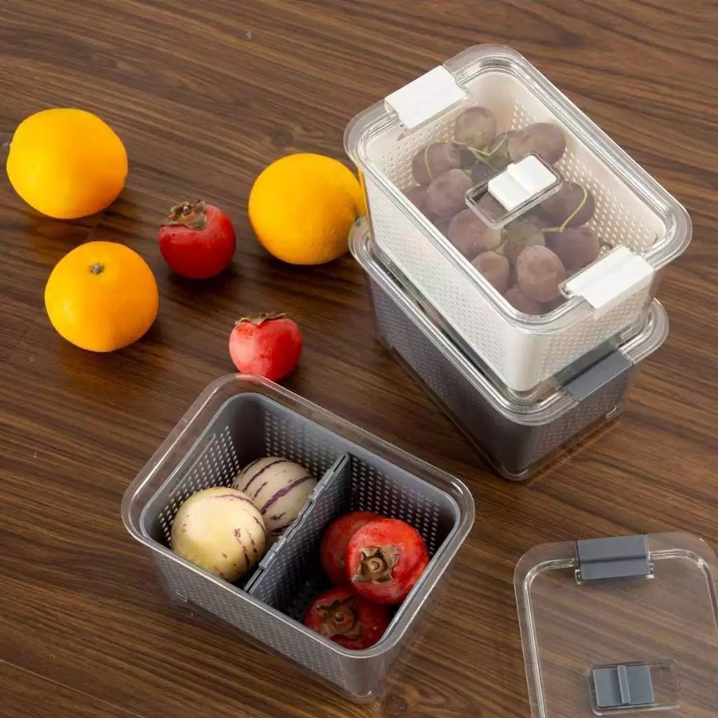 Hộp Nhựa Trong Suốt Hình Chữ Nhật Có Tay Cầm Cho Tủ Lạnh