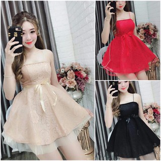 Đầm ren phối lưới kết cườm