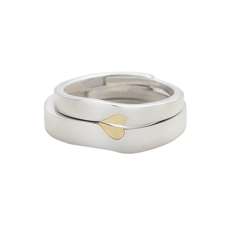 Nhẫn đôi nhẫn cặp nam nữ bạc s925 trái tim ghép màu vàng long distance love Cá jewelry NĐ62