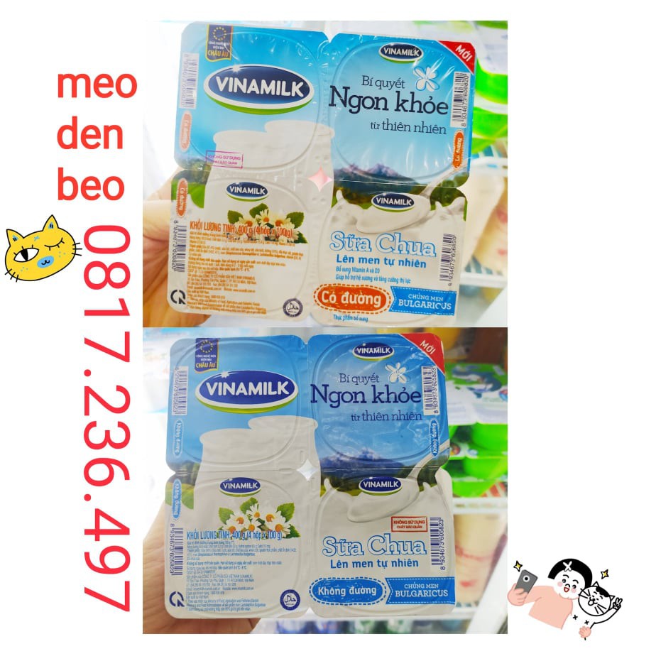 Sữa chua Vinamilk có đường/ không đường lốc 4 hộp x 100g