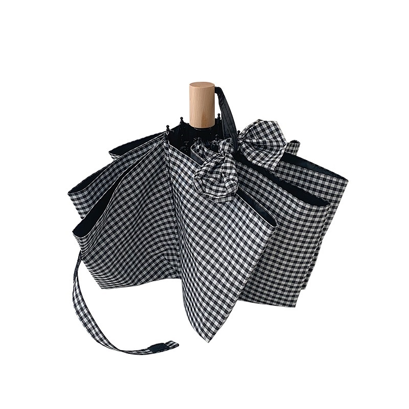 Dù Gấp Tự Động Che Nắng Mưa Họa Tiết Kẻ Sọc Màu Đen Phong Cách Hàn Quốc