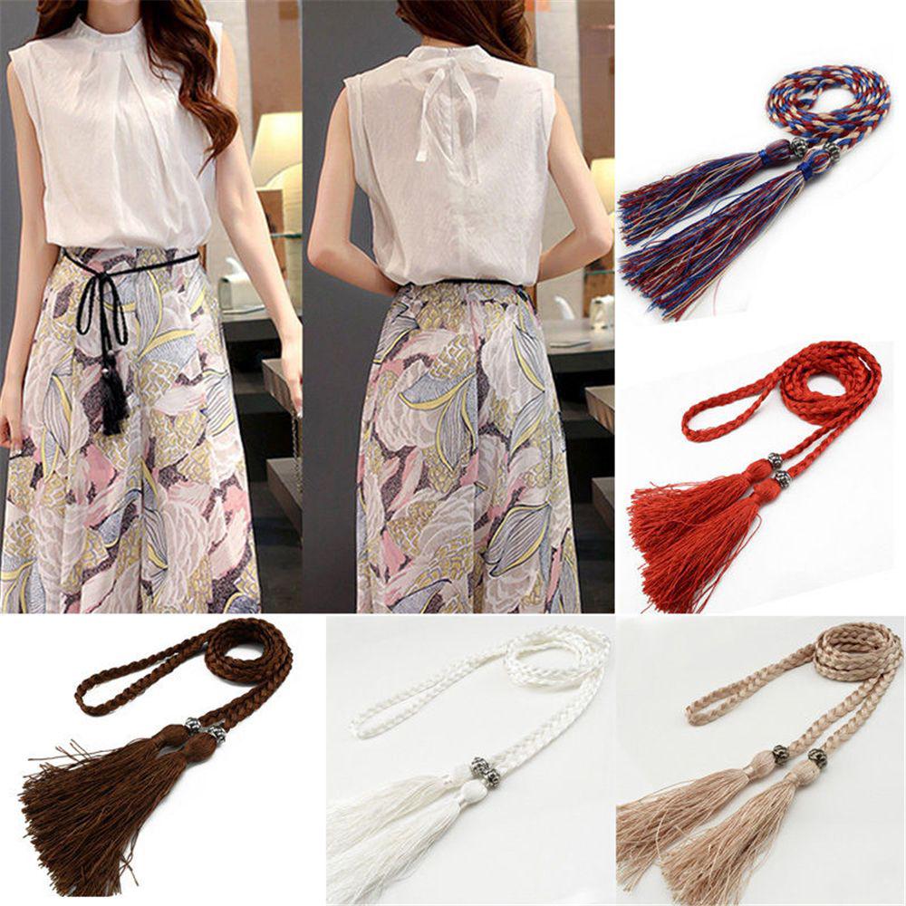 MEMPHTY Thắt lưng bện dây siêu mỏng phối tua rua thời trang