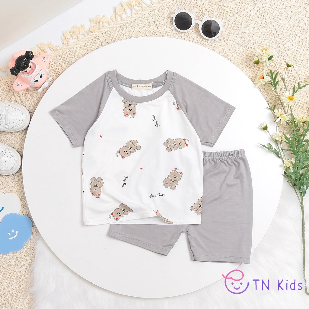[Bé 20-32kg] Bộ Ngắn tay Thun Lạnh tay ráp lăng trắng in hinh Minky cho bé trai, bé gái từ 7-32kg [ HÀNG CHUẨN ]