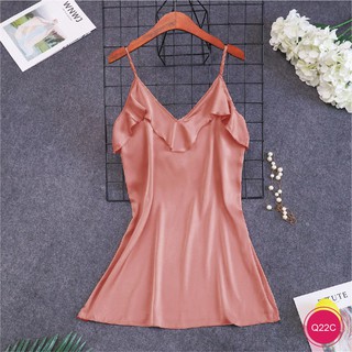 Đầm Ngủ Phối Bèo Chất Lụa Satin XAVIA Q22