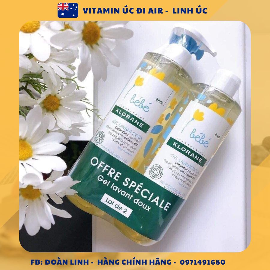 Sữa tắm gội 2in1 Klorane bebe mẫu mới nhất chai 500ml, Hàng chuẩn Pháp đi air, Sữa tắm Klorane bebe hàng Pháp